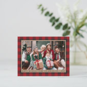 レッドプレイドクラフトファミリーフォトハッピーホリデー ポストカード (スタンド正面)