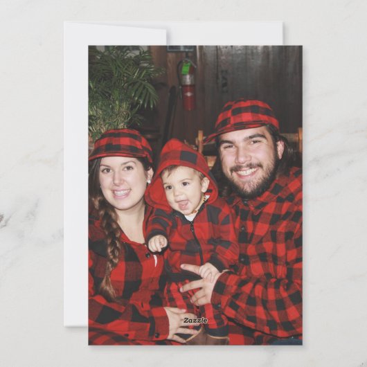 レッドプレイドクリスマスツリーカスタムの家族の名前の写真 シーズンカード (裏面)