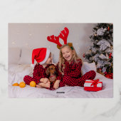 レッドプレイドクリスマスツリーズファミリーフォト金ゴールド 箔シーズンカード (裏面)