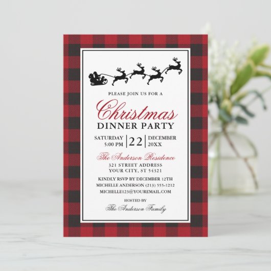 レッドプレイドクリスマスディナーパーティートナカイ 招待状 (スタンド正面)