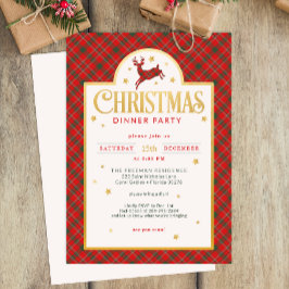 レッドプレイドクリスマスディナーパーティーホリデー招待状 招待状