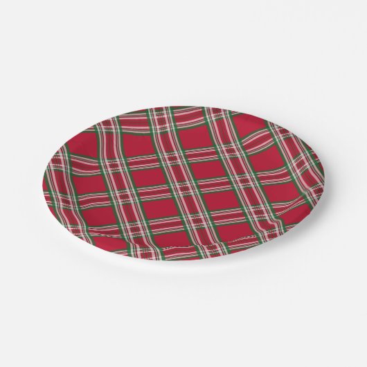 レッドプレイドクリスマスディナーパーティー紙プレート ペーパープレート (アングル)