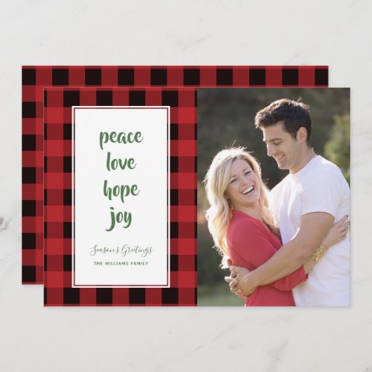 レッドプレイドクリスマスフォトカード シーズンカード (正面/裏面)