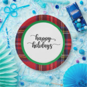 レッドプレイドグリーンクリスマスホリデーズパーティー用品 ペーパープレート (パーティー)