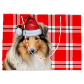 レッドプレイドコリードッグラバーホリデー ラージペーパーバッグ (裏面)