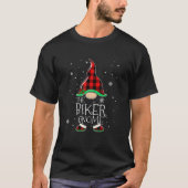 レッドプレイドザバイクもしくは自転車に乗る人格言ファミリークリスマスパジャマ Tシャツ (正面)
