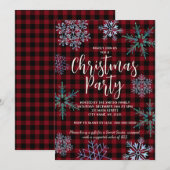 レッドプレイドスノーフレークスクリスマスパーティー 招待状 (正面/裏面)
