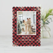 レッドプレイドスノーフレーク写真メリークリスマス シーズンカード (スタンド正面)