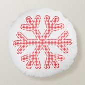 レッドプレイドスノ素朴ースノーフレーククリスマスホリデー ラウンドクッション (裏面)