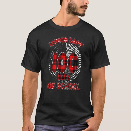 レッドプレイドタイポグラフィ100th day of School Lunch Lad Tシャツ (正面)