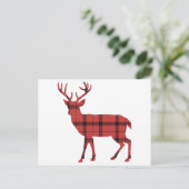 レッドプレイドタータンチェックパターンクリスマスホリデーディアー シーズンポストカード (スタンド正面)