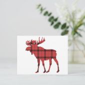 レッドプレイドタータンチェックパターンクリスマスホリデームース シーズンポストカード (スタンド正面)