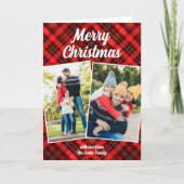 レッドプレイドタータンチェックメリークリスマスレターフォト シーズンカード (正面)