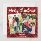 レッドプレイドタータンチェックメリークリスマス2家族写真 シーズンカード (正面)