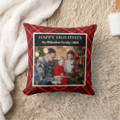 レッドプレイドタータンチェック写真メリークリスマス クッション (ブランケット)