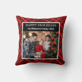 レッドプレイドタータンチェック写真メリークリスマス クッション (裏面)