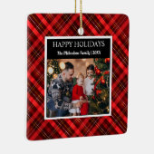 レッドプレイドタータンチェック写真メリークリスマス セラミックオーナメント (右)