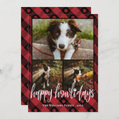レッドプレイドハッピーハウリデイズドッグフォトコラージュ シーズンカード (正面/裏面)