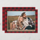 レッドプレイドハッピーホリデーズクラフトカップル写真 シーズンカード (正面/裏面)