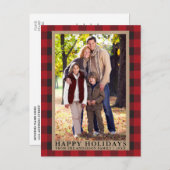レッドプレイドハッピーホリデーズクラフトファミリーフォト ポストカード (正面/裏面)