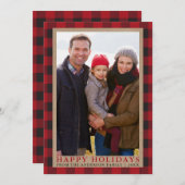 レッドプレイドハッピーホリデーズファミリーフォトクラフト シーズンカード (正面/裏面)