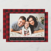 レッドプレイドハッピーホリデーズファミリーフォト シーズンカード (正面/裏面)