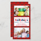 レッドプレイドハップピストホリデイズ – クリスマスフォトカード シーズンカード (正面/裏面)