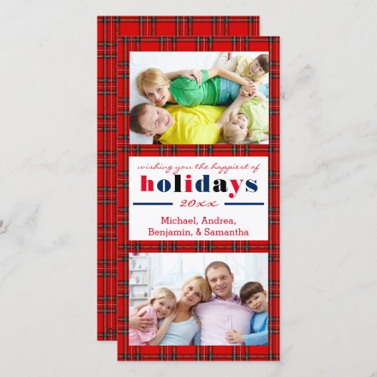 レッドプレイドハップピストホリデイズ – クリスマスフォトカード シーズンカード (正面/裏面)
