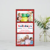 レッドプレイドハップピストホリデイズ – クリスマスフォトカード シーズンカード (スタンド正面)