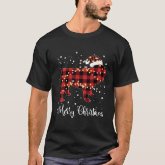 レッドプレイドバッファローイングリッシュブルドッグメリークリスマス Tシャツ
