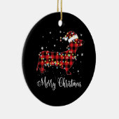 レッドプレイドバッファローダックスフントメリークリスマスパジャマ セラミックオーナメント (右)