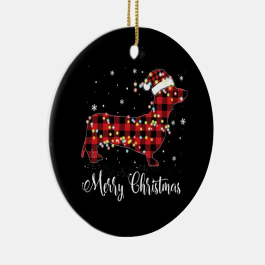 レッドプレイドバッファローダックスフントメリークリスマスパジャマ セラミックオーナメント (右)