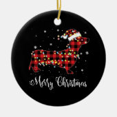 レッドプレイドバッファローダックスフントメリークリスマスパジャマ セラミックオーナメント (正面)