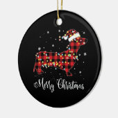 レッドプレイドバッファローダックスフントメリークリスマスパジャマ セラミックオーナメント (左)