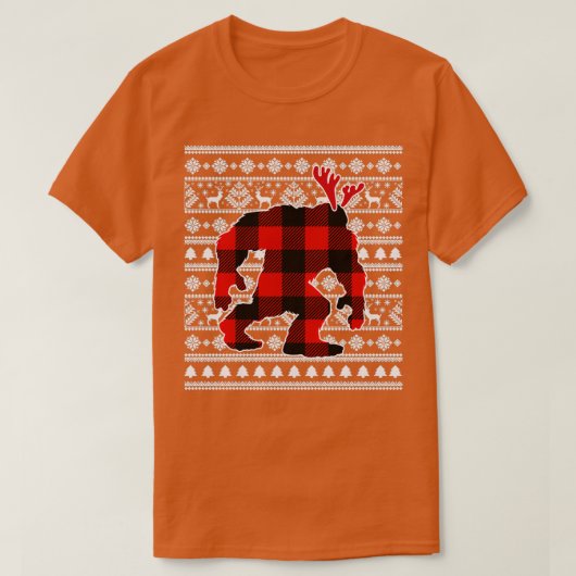 レッドプレイドバッファロービッグフートクリスマスパジャマクリスマスG Tシャツ (デザイン正面)