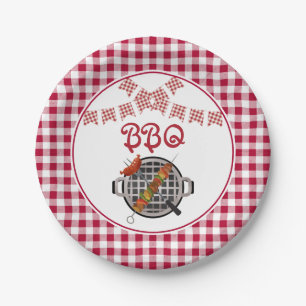 レッドプレイドバンティンバナーBBQパーティー ペーパープレート