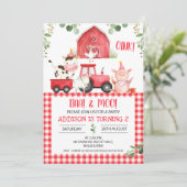 レッドプレイドバーントラクタファーム誕生日招待状 招待状 (スタンド正面)