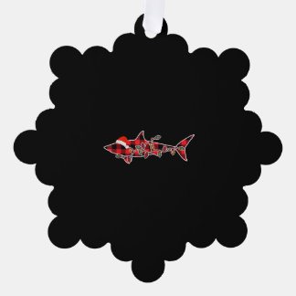 レッドプレイドパジャマシャークサンタハットクリスマスライト オーナメントカード