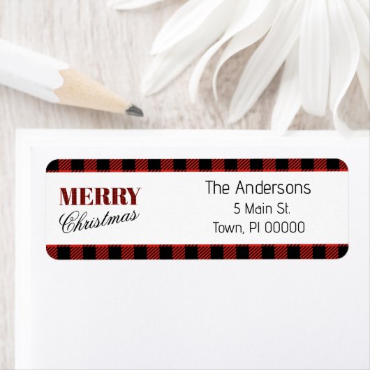 レッドプレイドパーソナライズされた住所 シール (インサイチュ)