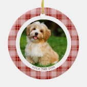 レッドプレイドファミリークリスマス2写真オーナメント セラミックオーナメント (裏面)