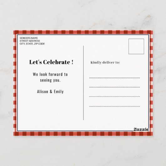  レッドプレイドファーザーズデイBBQパーティの招待状 ポストカード (裏面)