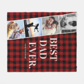 レッドプレイドフィルムストリップ最高のパパエバーフォトコラージュ フリースブランケット (正面(横))