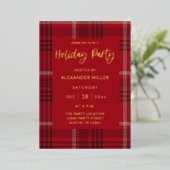 レッドプレイドフランネルホリデーパーティー 箔招待状 (立ち正面)