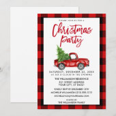 レッドプレイドブラシスクリプトトラッククリスマスパーティー 招待状 (正面/裏面)