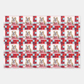 レッドプレイドブルドッグフォトメリークリスマス ラッピングペーパーシート (正面3)