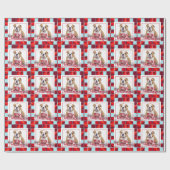 レッドプレイドブルドッグフォトメリークリスマス ラッピングペーパー (フラット)
