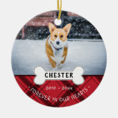 レッドプレイドペットの名前と写真を永遠に私たちのハート セラミックオーナメント (正面)