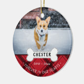 レッドプレイドペットの名前と写真を永遠に私たちのハート セラミックオーナメント (左)