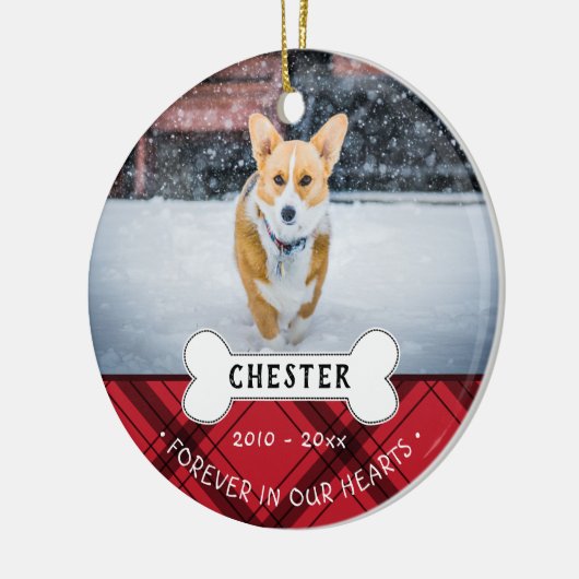 レッドプレイドペットの名前と写真を永遠に私たちのハート セラミックオーナメント (左)