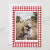 レッドプレイドホリデーフォトメリークリスマスカード シーズンカード (正面)